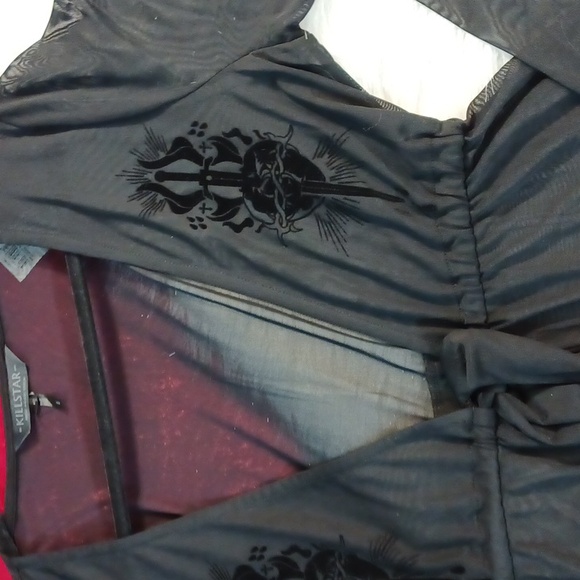 KILLSTAR WIDOWS TEARS ROBE XXL SHEER MESH DRAWSTRING WAIST SACRED HEART ON CHEST - Picture 13 of 17